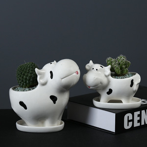 Pot <span class=keywords><strong>de</strong></span> fleurs créatif en céramique HY2 en forme <span class=keywords><strong>de</strong></span> vache avec <span class=keywords><strong>plateau</strong></span>, différentes tailles, décoration <span class=keywords><strong>de</strong></span> bureau - Product Image 6