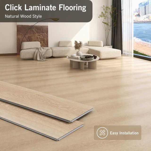 Click Laminate Flooring AC4 ENF Waterproof Wood Grain Smooth Surface HDF Core V Groove Eco-Friendly Easy Install Residential