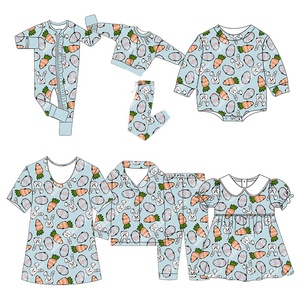 Niedliche Ostern drucken Kinder pyjamas <span class=keywords><strong>Baby</strong></span> hochwertige Bambus faser Material YKK Reiß verschluss Overall Langarm Pyjamas <span class=keywords><strong>Set</strong></span> - Product Image 1