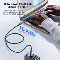 Câble de données tressé USB-C vers USB-C ultra-rapide 100W PD 5A avec indicateur lumineux intelligent pour ordinateur portable, téléphone et tablette