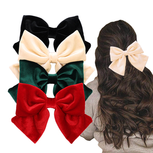 Barrettes à <span class=keywords><strong>cheveux</strong></span> vintage en velours avec grand nœud pour femmes et filles, accessoires de Noël - Product Image 1