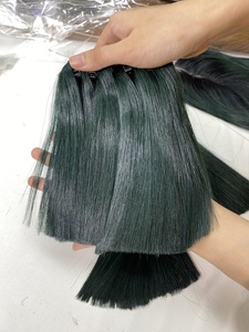 มัดผมตรงลายลูกไม้สีเขียวช่อผมมนุษย์สองชั้นเรียงเหมือนผมมนุษย์ - Product Image 2