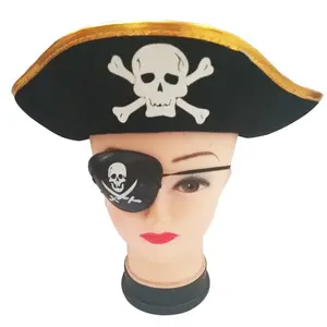 アイパッチハロウィンコスプレ海賊キャップスカルキャプテンコスチュームハット、カリブ海のファンシードレスのための面白いパーティーハット