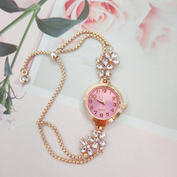 Fenyi vente en gros mode Simple alliage fleur diamant feuille étudiant Bracelet coulissant montre dames fille femme cadeau