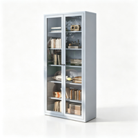 Armoire de rangement autoportante en acier avec porte en verre trempé bleu ciel, bibliothèque et unité de classement pour bureau à domicile et salon