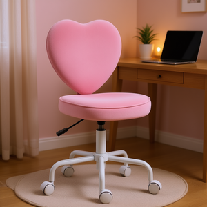 Silla de Oficina Giratoria en Forma de Corazón Rosa, Tapizada en Terciopelo, Altura Ajustable, con Ruedas, para Niñas y Mujeres - Product Image 2