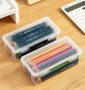Contenedor de Papelería Multifuncional Transparente de Plástico de Gran Capacidad, Caja de Almacenamiento de Oficina Portátil de un Solo Nivel para la Escuela - Product Image 6