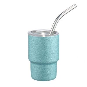 Mini-gobelet en acier inoxydable brillant effet diamant de 2 oz avec paille, pour expresso, liqueur, ou comme tasse à café, design mignon - Product Image 3