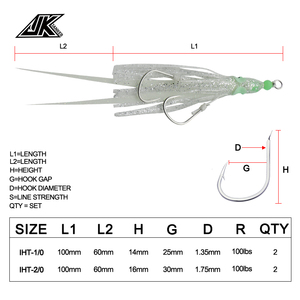 JK Fishing IHT <span class=keywords><strong>Inchiku</strong></span> Assist Set Jupes de pieuvre barbelées en eau salée PE Line UV Glow Hook - Product Image 4