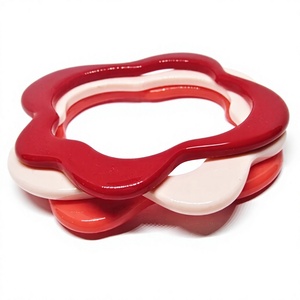 Handmade Fancy Acrylic Resin <b>Bangle</b> <b>Bracelets</b> Design Geometric Pattern Brown Multicolor Striped Unisex Fashionable <b>Bangles</b> - Product Image 4