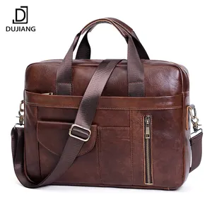 DUJIANG Custom Echt ledertasche für Mann Business Cross body Schulter Umhängetaschen Männer Büro Laptop Tasche Leder Aktentaschen