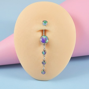 Gaby Acero inoxidable dientes internos ombligo colgante de tres cadenas película de brillo gradiente estrella color colgante anillo de ombligo piercing
