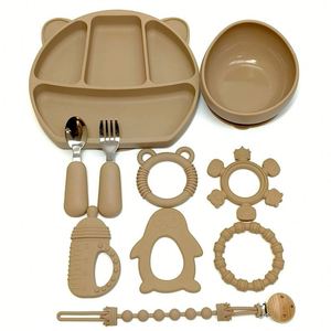 Juego de Platos de Silicona con Estampado de Cara Sonriente, Vajilla de Seis Piezas para Bebés, Grado Alimenticio, Venta al por Mayor - Product Image 2