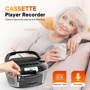 Multifunctional Portable CD Boombox with Cassette Tape Recorder AM/FM Radio USB MP3 <b>Player</b> Remote Control <b>for</b> Home - Product Image 5