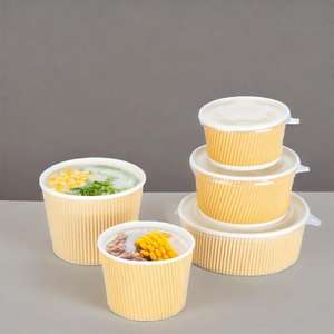 Bol à soupe à salade jetable écologique personnalisé à paroi unique conception ondulation gobelet en papier kraft de qualité alimentaire avec revêtement en PE avec couvercle - Product Image 4