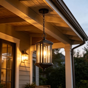 Lanterne de Jardin Suspendue Minimaliste Industrielle Étanche pour Extérieur, Noir Mat, pour Porte d'Entrée, Passage, Porche - Product Image 5