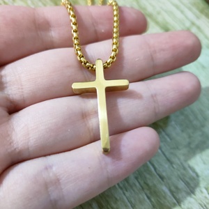 Dina Fashion Factory ciondolo croce di alta qualità collana <span class=keywords><strong>con</strong></span> catena di perle in acciaio inossidabile placcato in oro 18 carati gioielli senza appannamento per uomo - Product Image 6