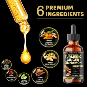 6-in-1 Turmeric <strong>Curcumin</strong> Dietary <strong>Supplement</strong> Drops 60ml - Ginger Cinnamon &amp; Black Pepper | Organic Vegan - Product Image 3