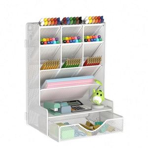 <b>Desk</b> Organizer with Drawer Office Supplies Accessories Storage Caddy Hanging <b>Wall</b> Shelf Metal Mesh 9 Compartments Pencil Holder - Product Image 1