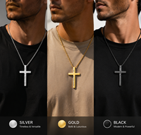 Collares y Cadenas de Moda Fina con Colgante de Cruz Pequeña de Aleación Pulida de Alto Brillo Estilo Hip Hop para Hombres
