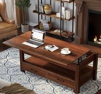 Table basse moderne convertible en table à manger en bois avec tiroirs de rangement cachés, meubles de salon