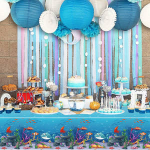 <span class=keywords><strong>Nappe</strong></span> en papier imprimée personnalisée, nappes recouvertes de plastique jetables sur le thème du monde sous-marin pour la fête d'enfants - Product Image 4