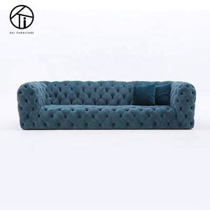 High Quality Elegant Modern Home Furniture Blue <strong>Velvet</strong> Chesterfield <strong>Sofa</strong> Set with Wood Frame Square Design for Living Room - Product Image 5