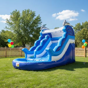 Toboggan aquatique gonflable Dolphin <span class=keywords><strong>de</strong></span> qualité commerciale, trampoline, piscine, matériau PVC, garantie 3 ans, personnalisable pour adultes et enfants, idéal pour les fêtes - Product Image 1