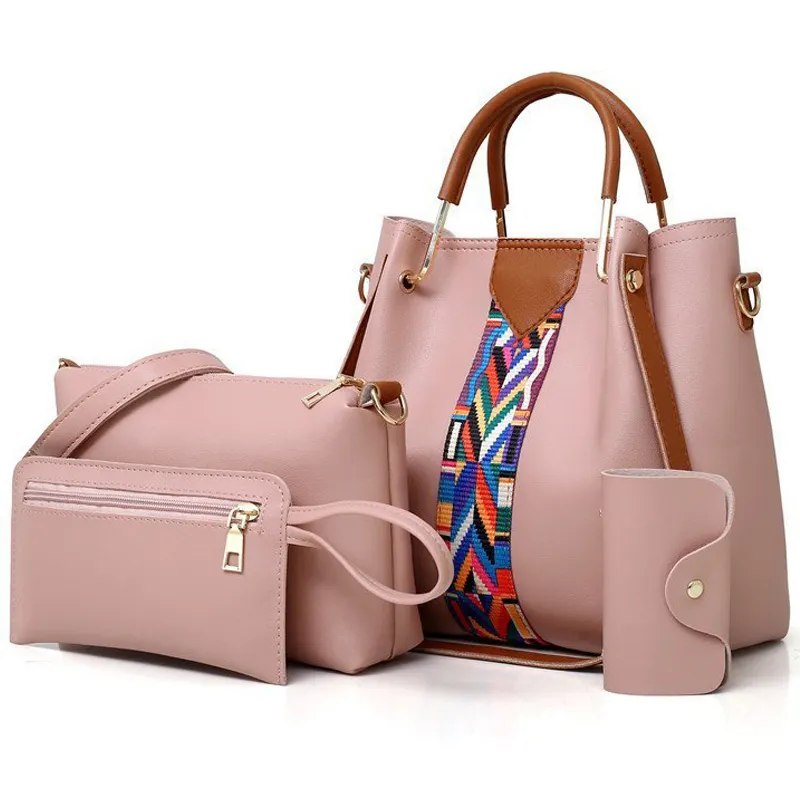 ZR359 New Fashion Woman Handbag Sets Four Piece Cover Mother Bag Handheld Lady PU One Shoulder Crossbody Bag Female Bucket Bag