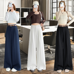 Pantalon de costume décontracté pour femme, bleu marine, taille haute, ample, respirant, éco-responsable, élastique, pour le bureau, automne - Product Image 2