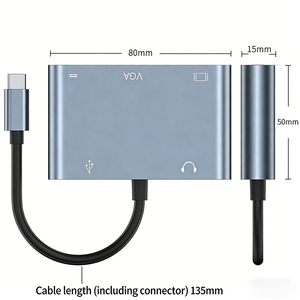 Adaptor Usb Hub, TYPE-C ke <span class=keywords><strong>HDMI</strong></span> + VGA + AV + USB3.0 + PD 5 dalam 1 untuk proyektor televisi Desktop - Product Image 5