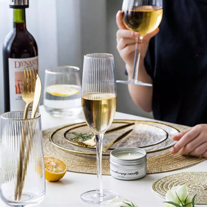 <strong>Wholesale</strong> Stripe Stemmed Clear <strong>Champagne</strong> <strong>Flute</strong> Water Tumbler Wedding Wine Glass With Gold Rim - Product Image 6