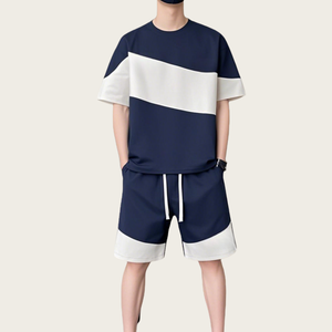 <span class=keywords><strong>Ensemble</strong></span> t-shirt à manches courtes personnalisé cool et beau pour les garçons en été jumelé avec un short décontracté ample noir et blanc - Product Image 4