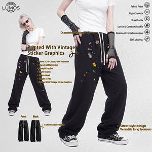 Pantalones de chándal para <span class=keywords><strong>hombre</strong></span> con cordón, de pierna ancha curvada, con estampado de pegatinas, de felpa gruesa de 370GSM, estilo vintage lavado, al por mayor en stock - Product Image 1