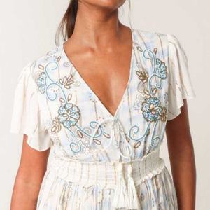 Vestido de Verano 2025 con Logotipo Personalizado, Bordado, de Alta Calidad, Cuello en V, Blanco, Estilo Playa, Línea A, para Mujer - Product Image 4