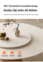 Table de salle à manger ronde en bois massif et dalle de roche de style crème-Blanc pur avec plateau tournant, table à manger minimaliste moderne en marbre