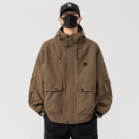 Veste de travail d'extérieur à capuche zippée vert olive pour homme, manteau décontracté avec poches à rabat sur la poitrine et manches raglan