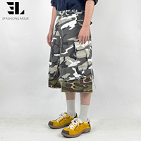 Shorts cargo en nylon ripstop camouflage délavé sur mesure LARSUR, pantalon capri court, pantalon baggy à bords bruts, shorts camouflage pour hommes