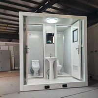 En stock, Toilettes mobiles préfabriquées portables à double cabine pour chantier, parc et camping