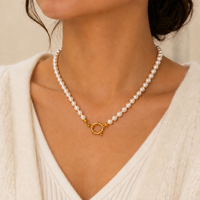 Collier de perles dorées avec fermoir circulaire, pendentif rond, bijoux à la mode pour femmes, cadeau pour un usage quotidien