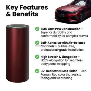 Vinilo Cromado Mate Rojo Romaee, Cambia de Color, Antiarañazos, Ecológico, Protección UV del 95%, Rollo de 8MIL para Envoltura de Carrocería - Product Image 3