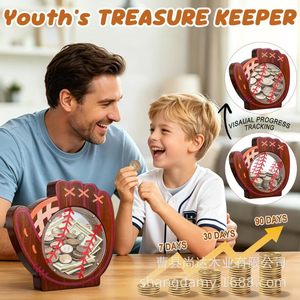 Wooden <b>baseball</b> <b>glove</b>-shaped piggy bank, transparent household piggy bank for children, cartoon bedroom piggy bank for kids' - Product Image 4