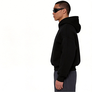 Sudadera con Capucha Negra para <span class=keywords><strong>Hombre</strong></span>, de Algodón 100% de Alto Gramaje, Felpa Francesa, con Logo Personalizado, Lisa, 500 GSM, Corte Holgado y Recortado - Product Image 2