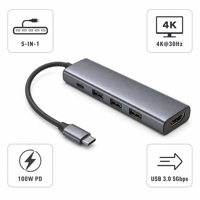 5 in 1 USB C Hub Tipe C Docking Station 4K 30Hz PD 100W Pengisian Cepat USB 3.0 5Gbps Adaptor Multiport untuk Laptop MacBook