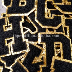 Letras de chenilla negras a B C con parches de contorno dorado <span class=keywords><strong>para</strong></span> planchar <span class=keywords><strong>en</strong></span> la espalda con <span class=keywords><strong>pegamento</strong></span> <span class=keywords><strong>para</strong></span> sombrero, sudaderas con capucha, pantalones, bolsillos <span class=keywords><strong>para</strong></span> sombrero, <span class=keywords><strong>tela</strong></span> Bgas - Product Image 2