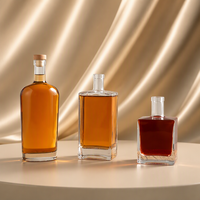 Bouteilles à liqueur en verre transparent de style minimaliste moderne avec texture givrée et impression de décalcomanies personnalisées pour l'emballage du gin et la présentation en magasin