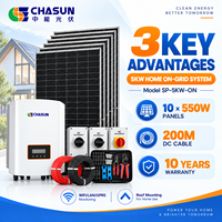 Système solaire résidentiel Chasun 5KW connecté au réseau, kit PV avec panneaux solaires 550W, onduleur Solis, surveillance WiFi pour la maison
