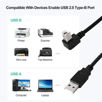Cable de impresora de datos USB2.0 de 0,3 m y 1,5 m, ángulo de 90 grados, codo derecho izquierdo macho tipo B para Escáner de ordenador, auriculares de carga rápida 3A