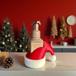 Dispensador de Jabón con Forma de Gorro Navideño Rojo con Pompones Blancos, Botella de Plástico con Bomba para Cocina - Product Image 1