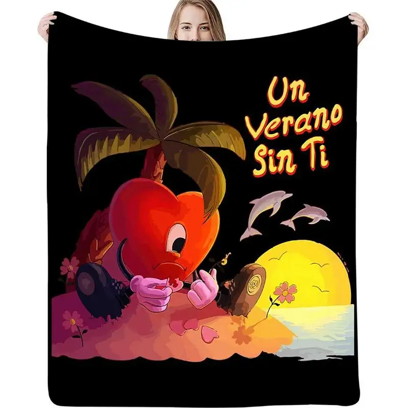 Bad Cute Bunny Canvas Blanket Un Verano Sin Ti Singer Printed Plush Bed Blanket Throw For Bedroom Portable Blanket Warm Bedding